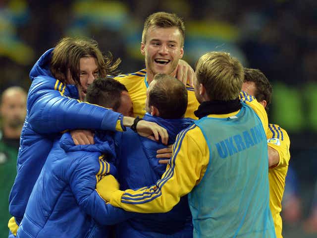 Andrei Yarmolenko celebrates scoring Ukraine's winner 