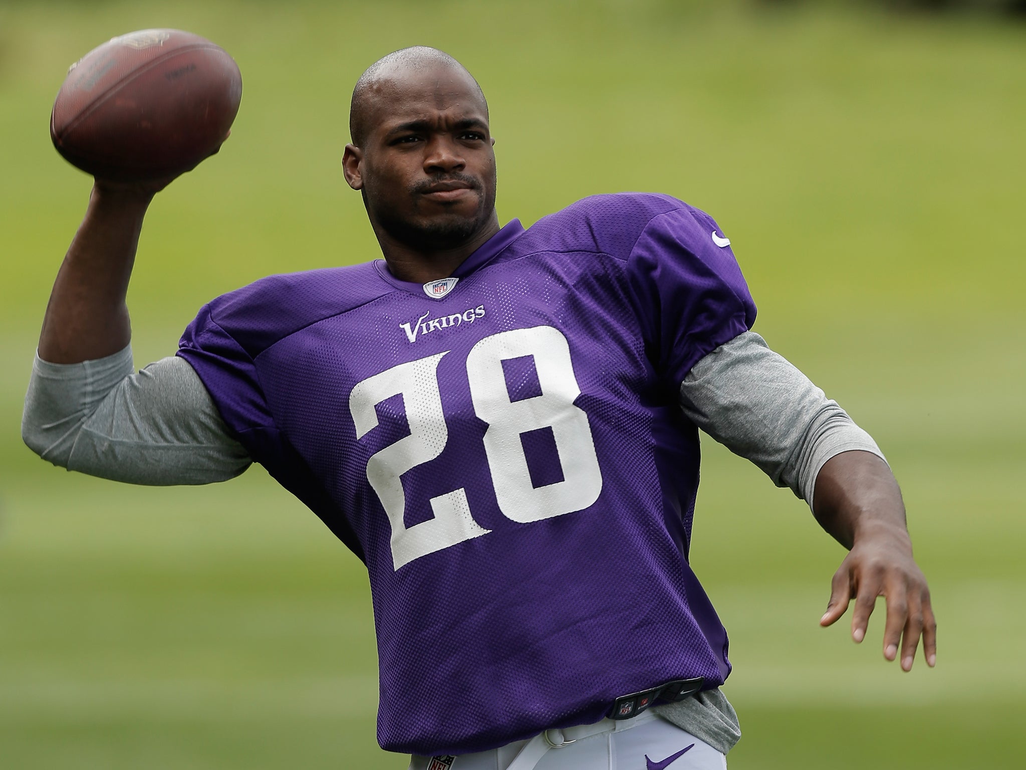 Adrian Peterson practicing ahead on the Minnesota Vikings NFL match against the Pittsburgh Steelers at Wembley