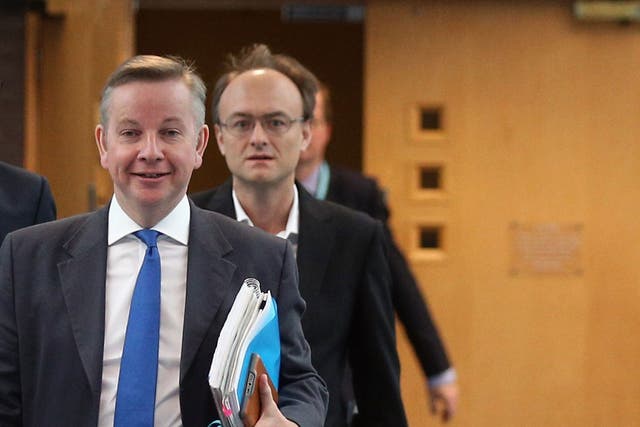 Dominic Cummings, pictured here with Michael Gove has said child’s genetics are more important than the teaching they receive
