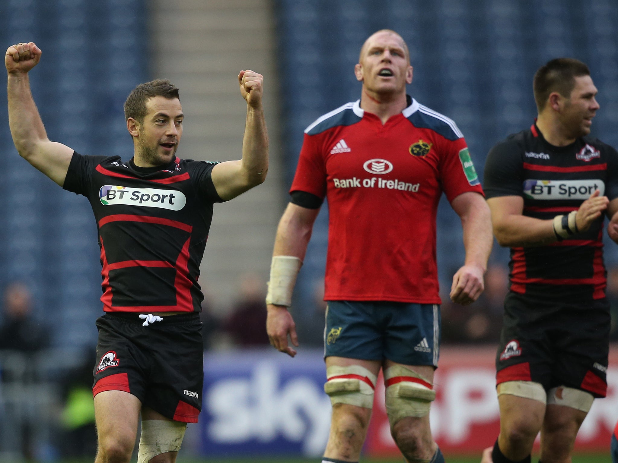 Grieg Laidlaw of Edinburgh celebrates after they defeat two-time Heineken Cup winners Munster