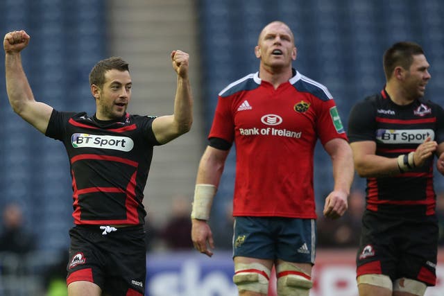 Grieg Laidlaw of Edinburgh celebrates after they defeat two-time Heineken Cup winners Munster