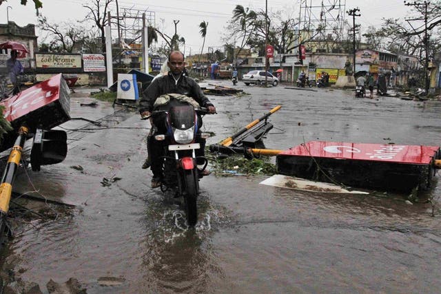 A road crossing in Berhampur, India, in the wake of Cyclone Phailin