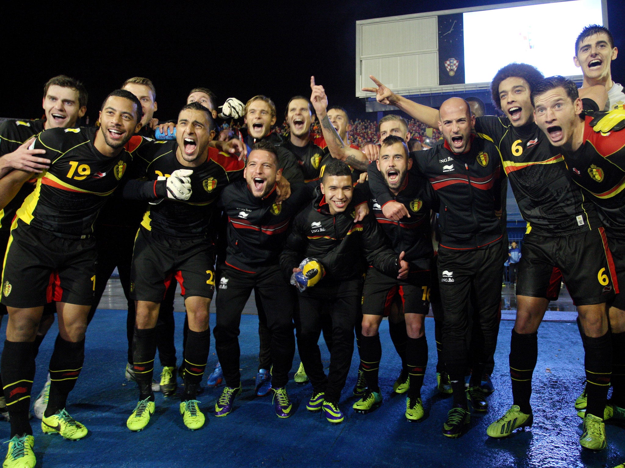 Belgium’s players celebrate their victory against Croatia