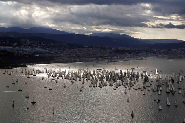 A vast flotilla of yachts gathers in the Italian port of Trieste for the annual Barcolana regatta