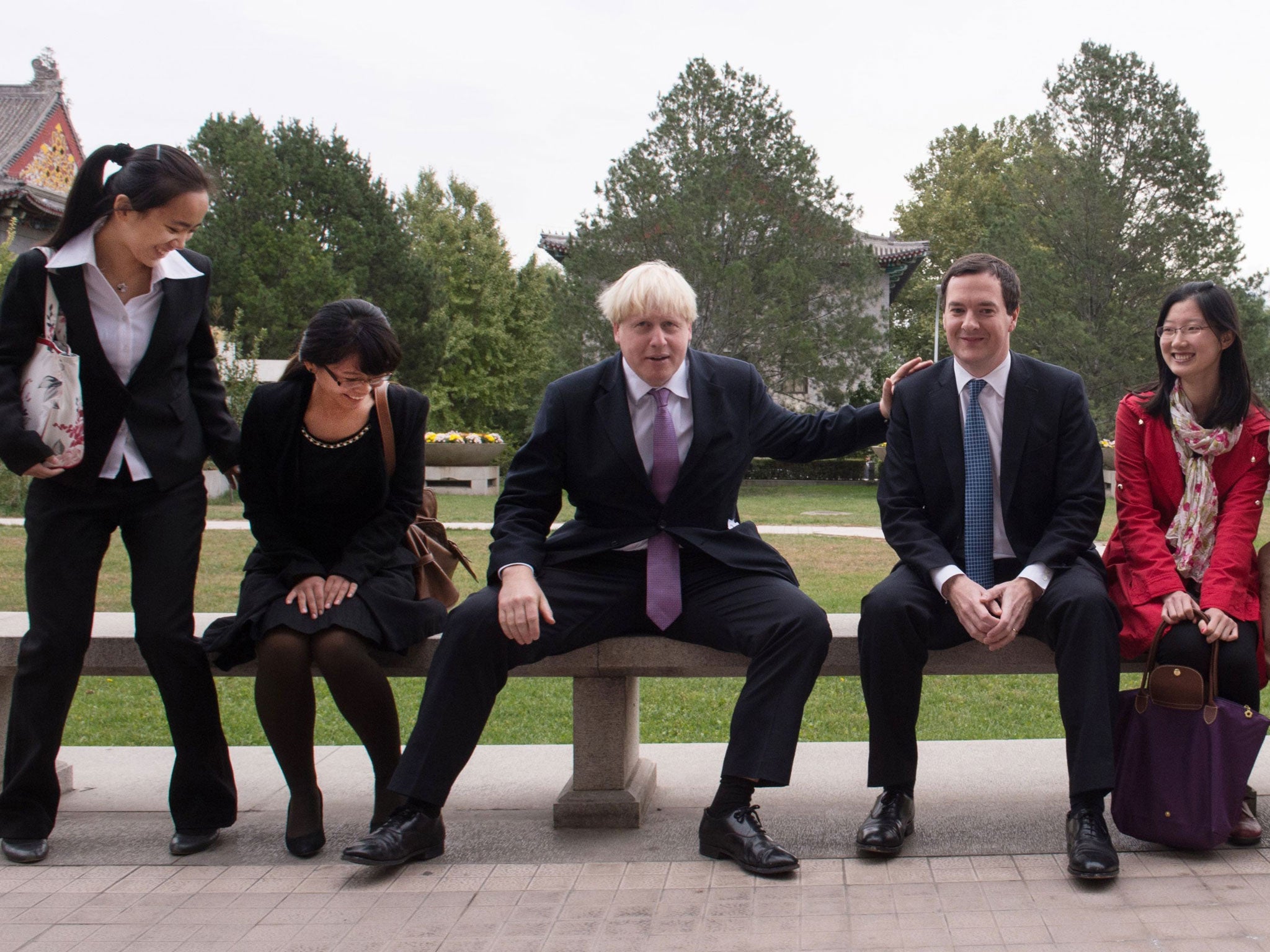 George Osborne and Boris Johnson at Peking University. It is hoped their joint visit to China might stimulate interest in UK business