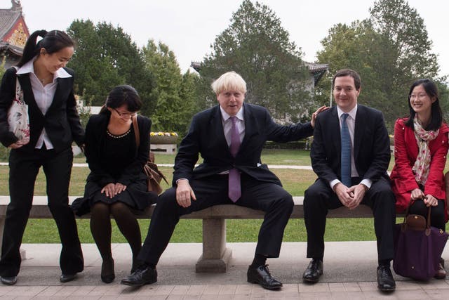 George Osborne and Boris Johnson at Peking University. It is hoped their joint visit to China might stimulate interest in UK business