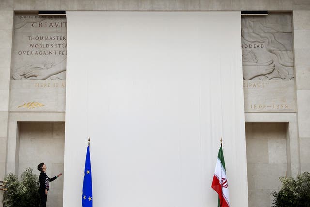 Cover up: a screen was built in front of the United Nations in Geneva ahead of the latest round of talks on Iran’s nuclear programme. The building is adorned with naked figures, which risked causing offence
