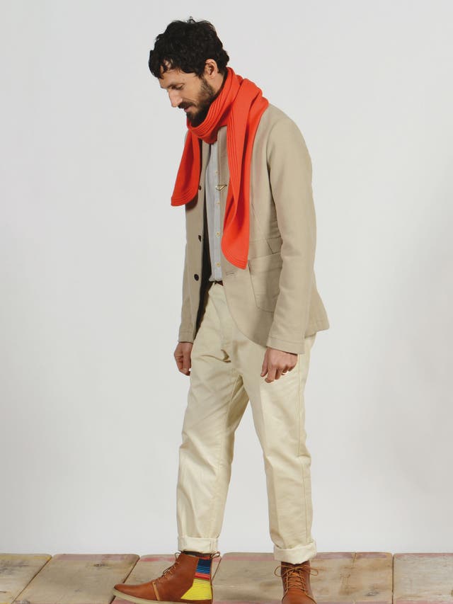 Model wears Vincent jacket £290; trousers £190; boots £240, all Folk, <a href="http://www.folkclothing.com" target="_blank">folkclothing.com</a>