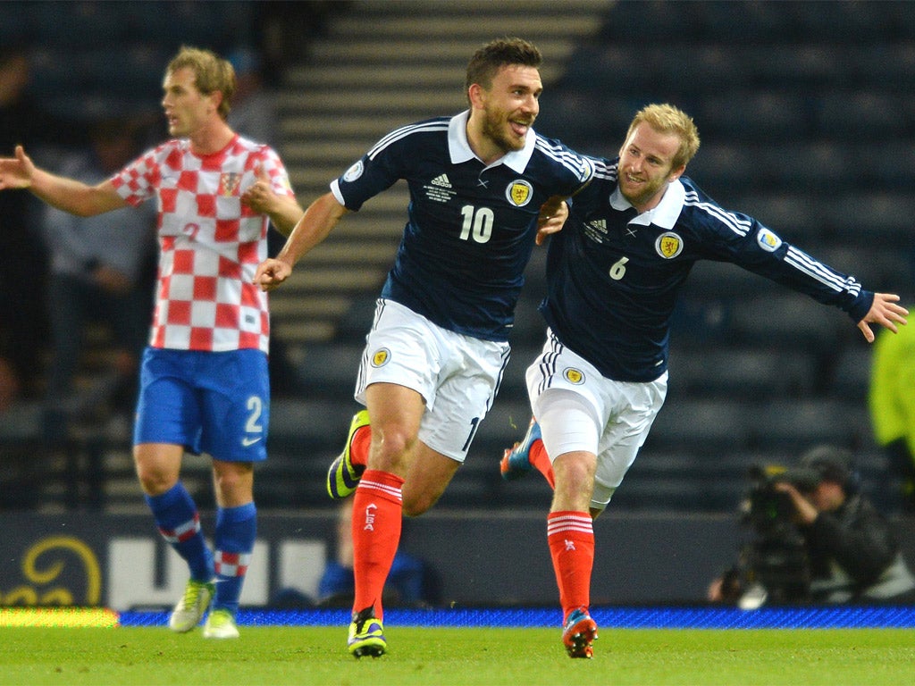 Robert Snodgrass celebrates scoring Scotland’s first