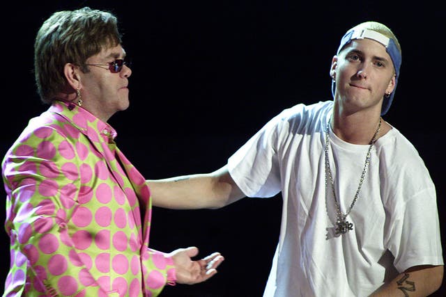 Eminem with Elton John during their performance at the Grammys in 2001