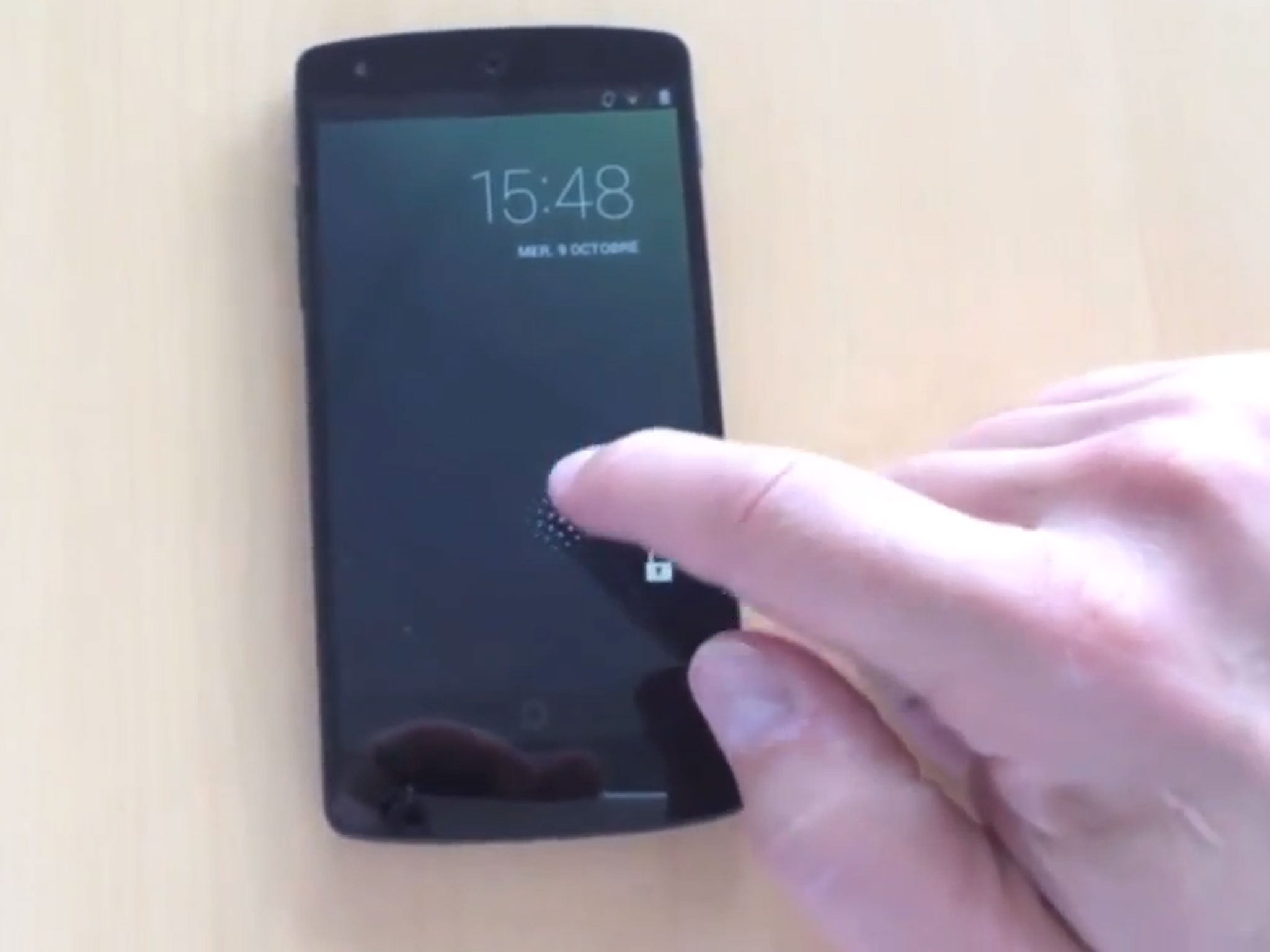 A screenshot from the video showing off the purported Nexus 5.