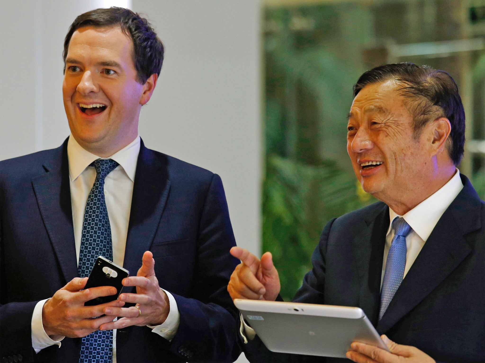 George Osborne and Huawei CEO Ren Zhengfei appear relaxed about doing business with each other