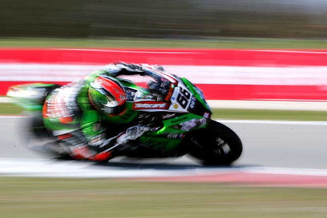 Britain's Tom Sykes leans into a bend on his Kawasaki ZX-10R