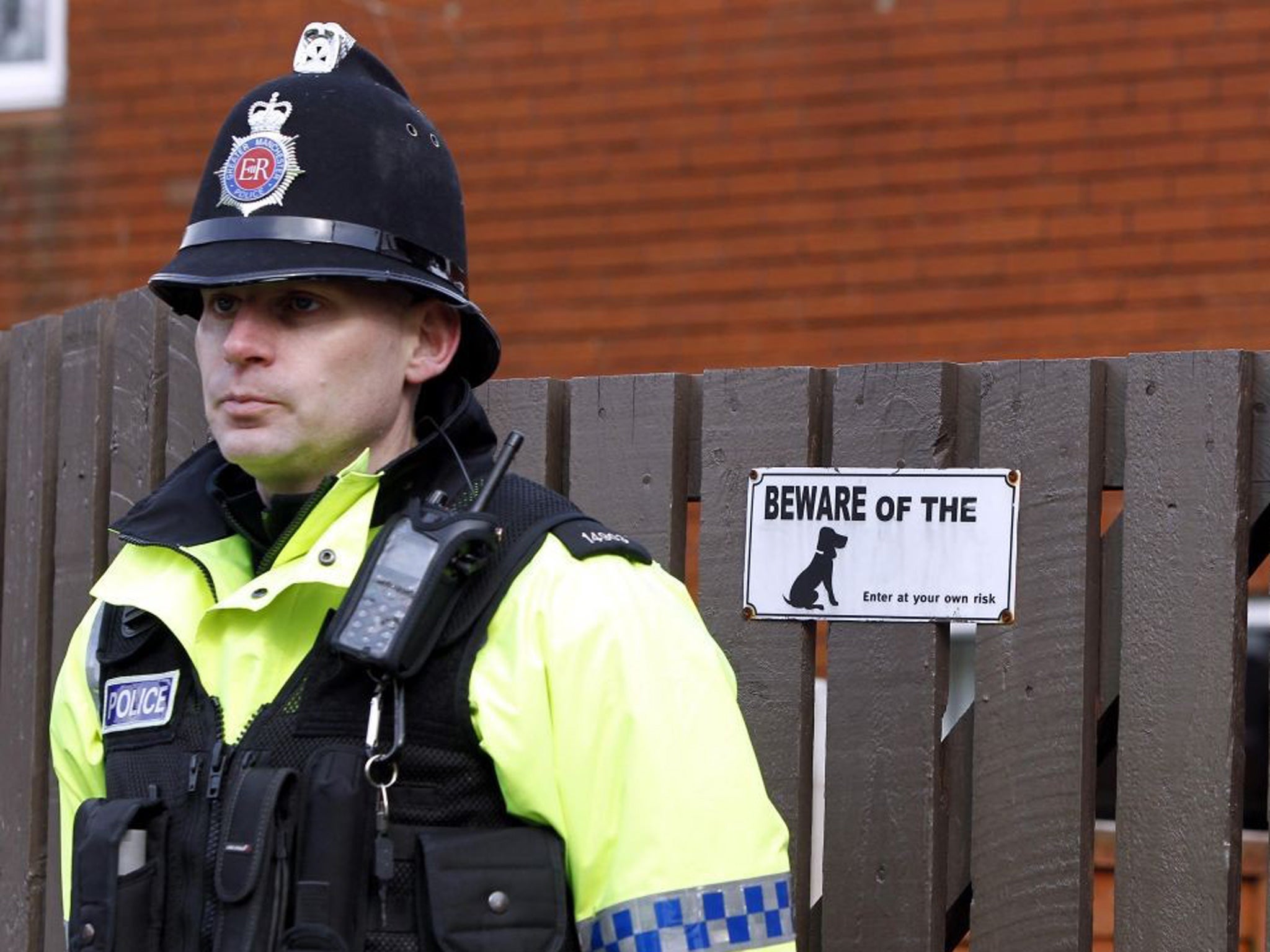 27 March 2013: a policeman stands near the scene where Jade Lomas-Anderson was found dead in Atherton, Greater Manchester