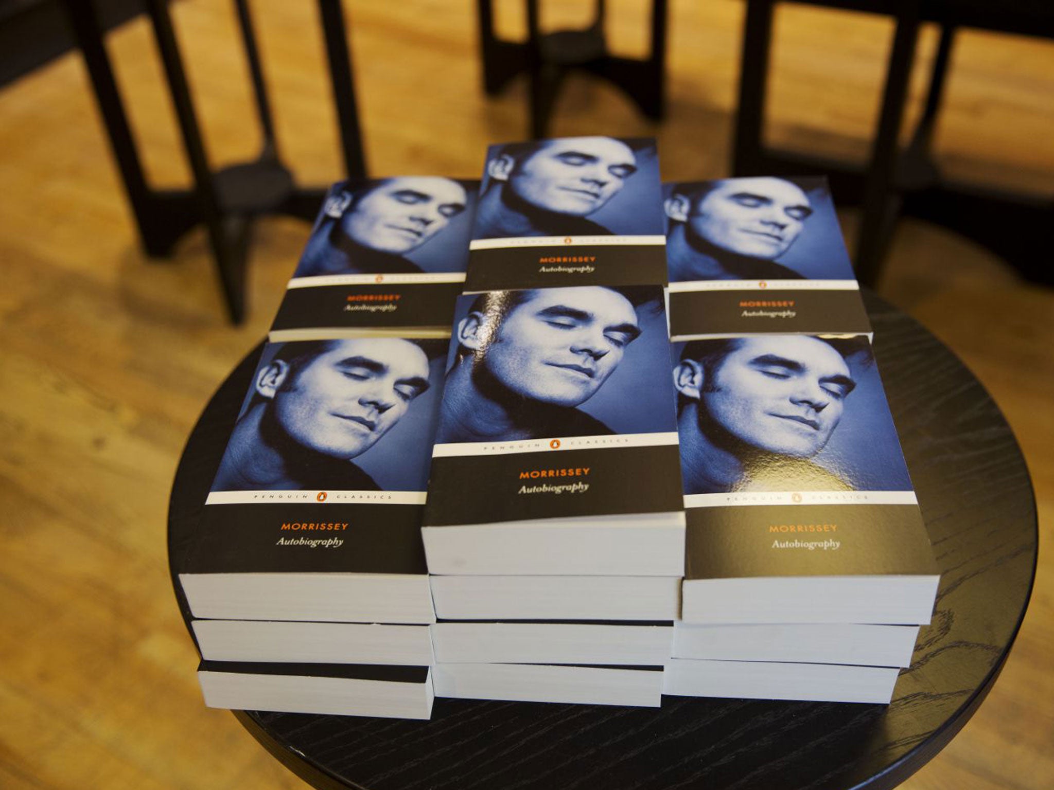 Copies of the Morrissey Autobiography lie piled up in a North London bookshop
