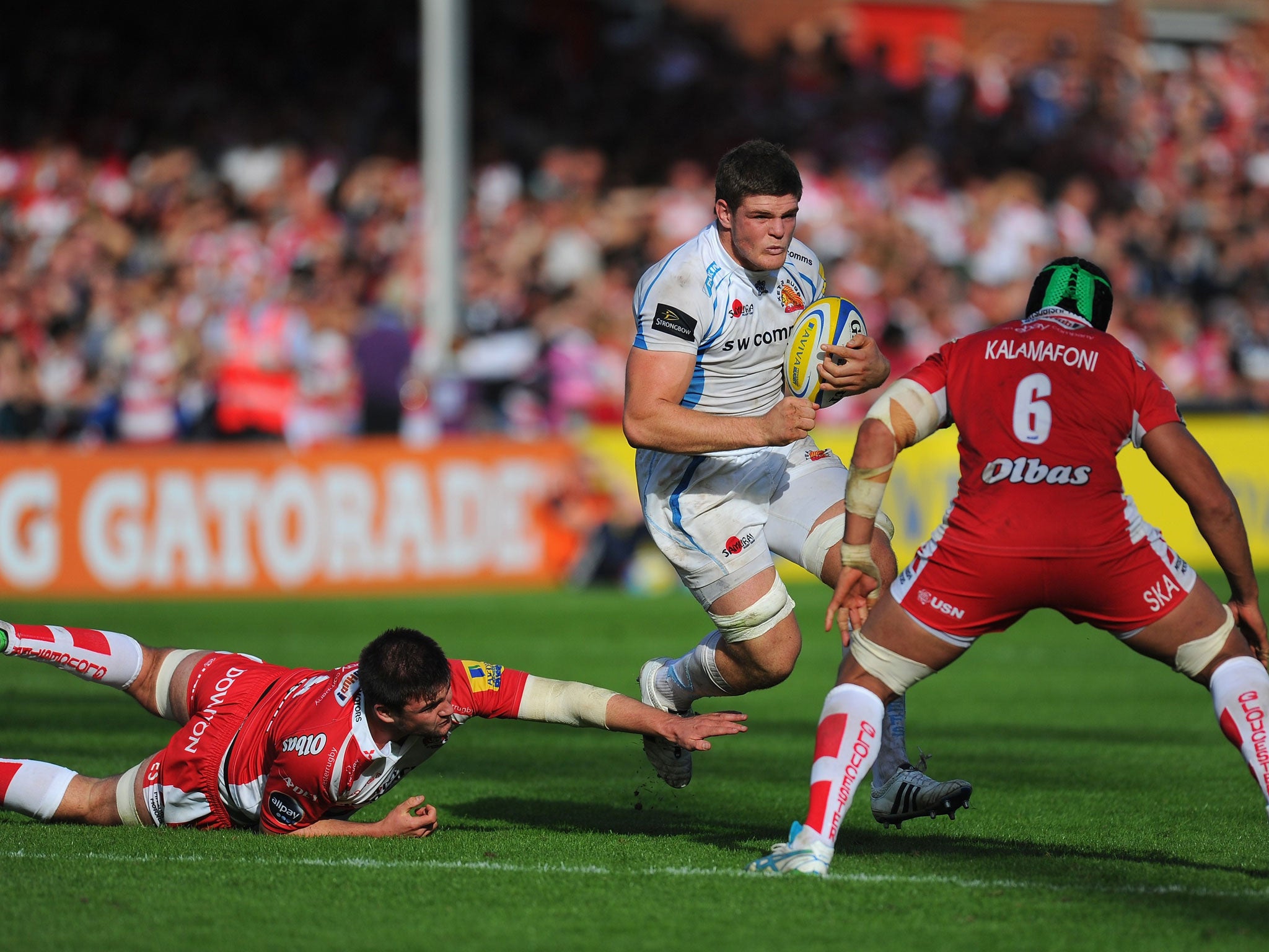 Exeter's Dave Ewers, centre, will aim to build on victory against Cardiff