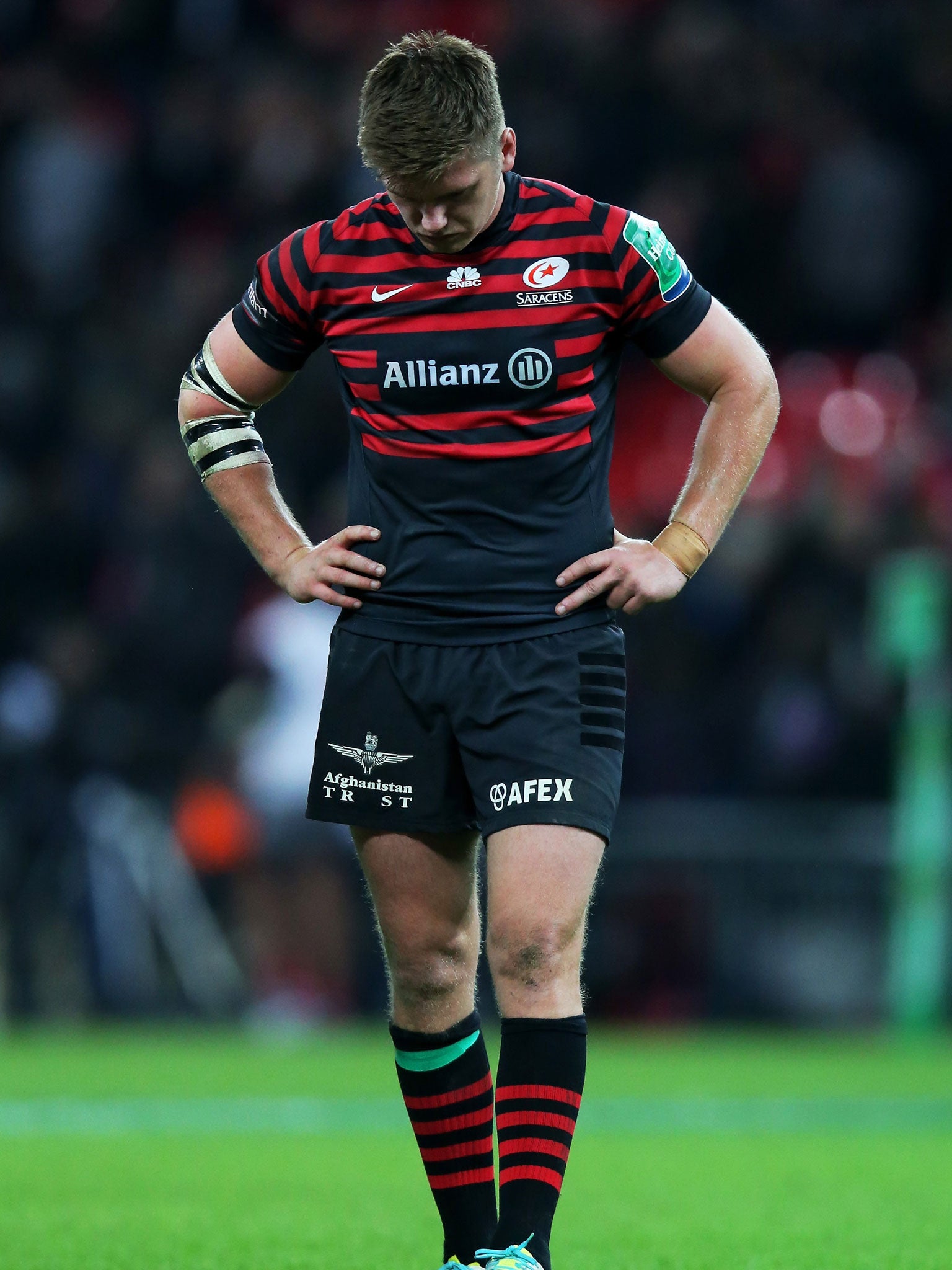Sarries' Owen Farrell after missing a late drop-goal to win the game
