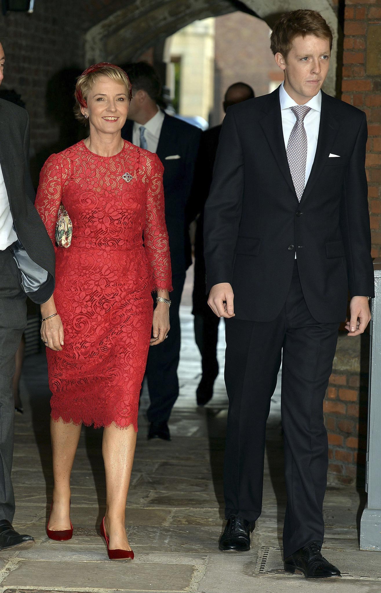 Julia Samuel and Hugh Grosvenor, arrive at the Chapel Royal in St James's Palace for the christening of Britain's Prince George