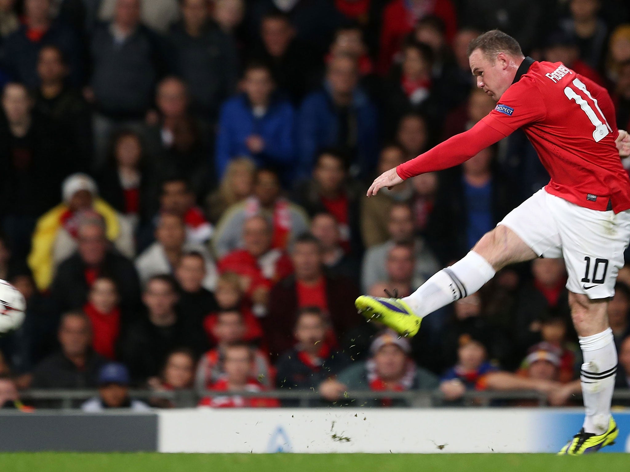 Wayne Rooney of Manchester United in action during the UEFA Champions League Group A match between Manchester United and Real Sociedad