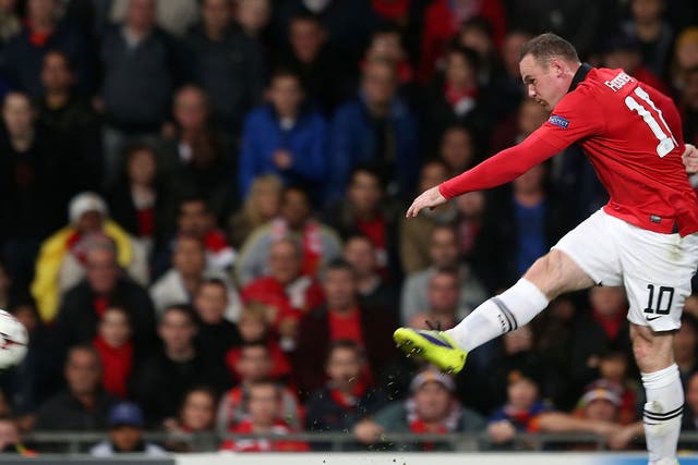 Wayne Rooney of Manchester United in action during the UEFA Champions League Group A match between Manchester United and Real Sociedad