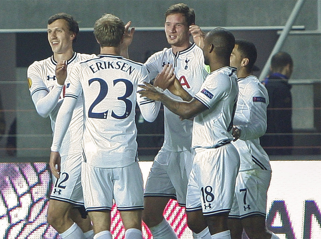 Jan Vertonghen (centre) takes the plaudits after his early goal