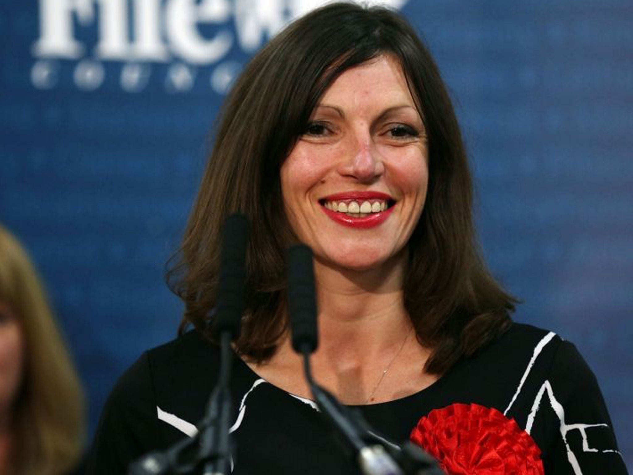 Labours Cara Hilton celebrates after winning the election count for the Dunfirmline by-election at the Pitreavie Athletics Centre, Dunfirmline.
