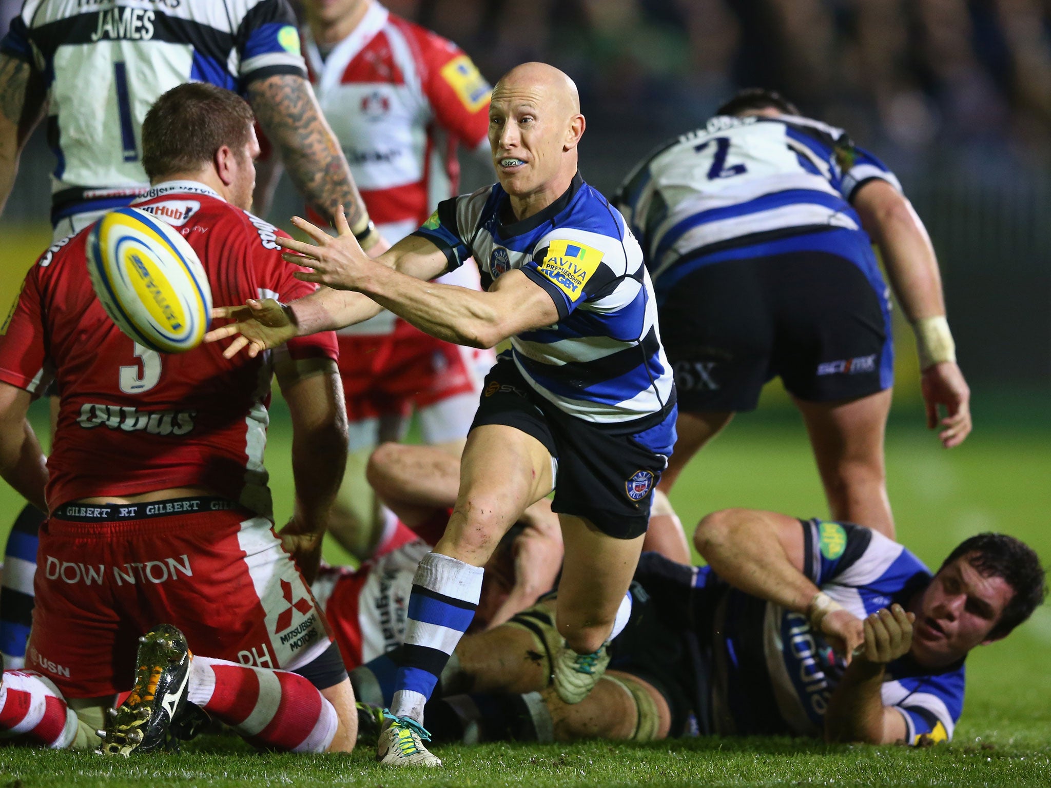 Bath’s Peter Stringer gets the ball away from a scrum last night