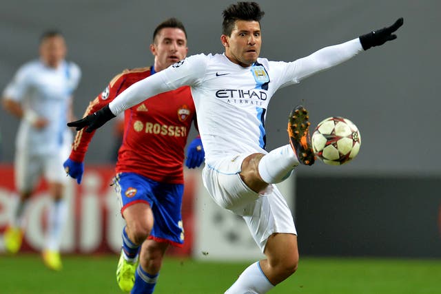 Sergio Aguero will hope to get on the scoresheet again when Manchester City take on CSKA Moscow