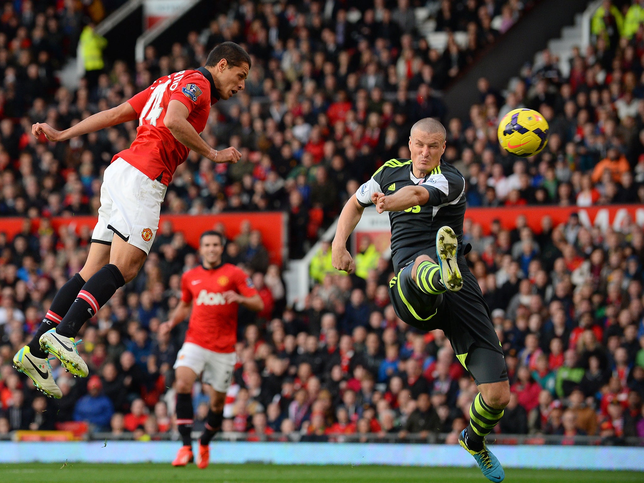 Javier Hernandez scores Manchester United's third goal against Stoke