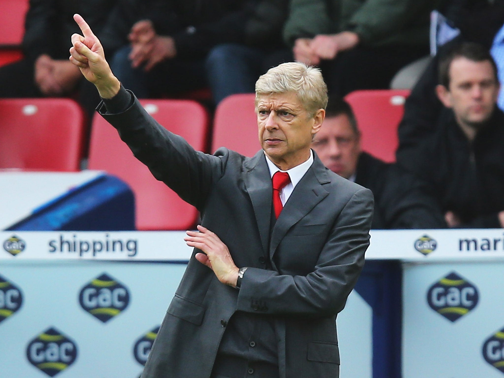 Arsene Wenger makes a point on the touchline during Arsenal's 2-0 win at Crystal Palace on Saturday