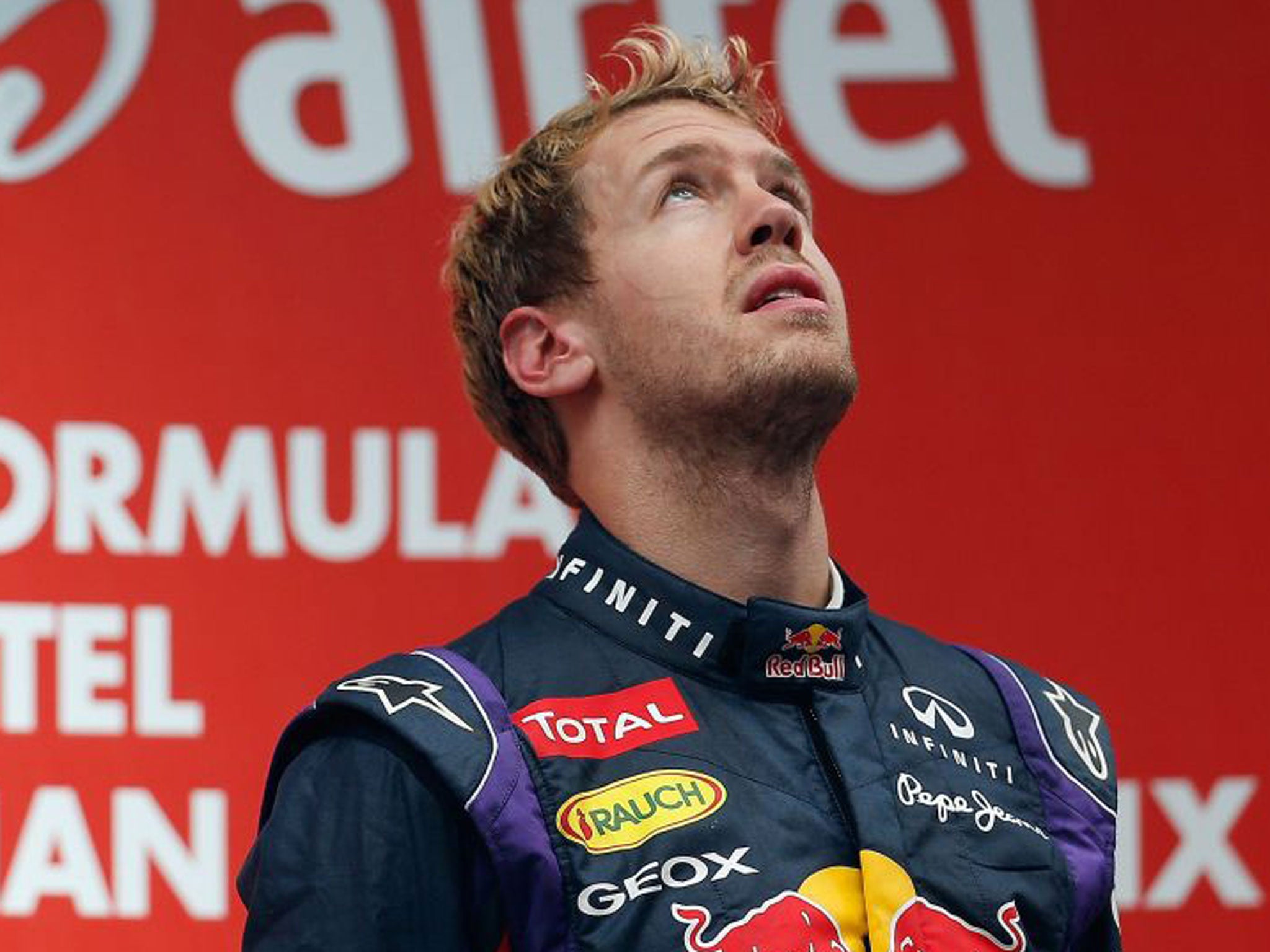 Sebastian Vettel stands the podium in India on Sunday