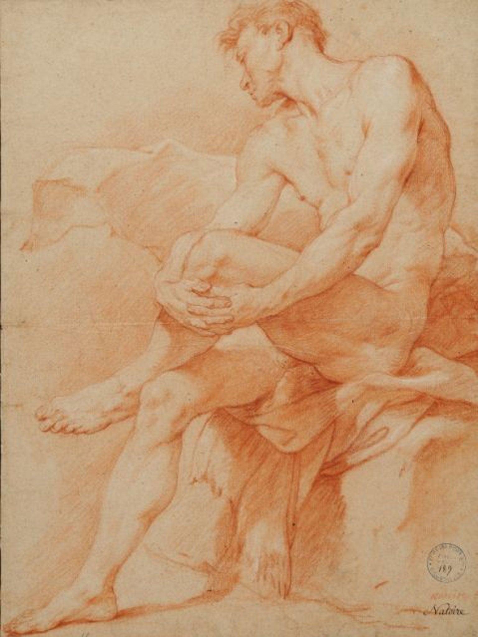 'Seated Male, holding left knee, left profile', by CJ Natoire