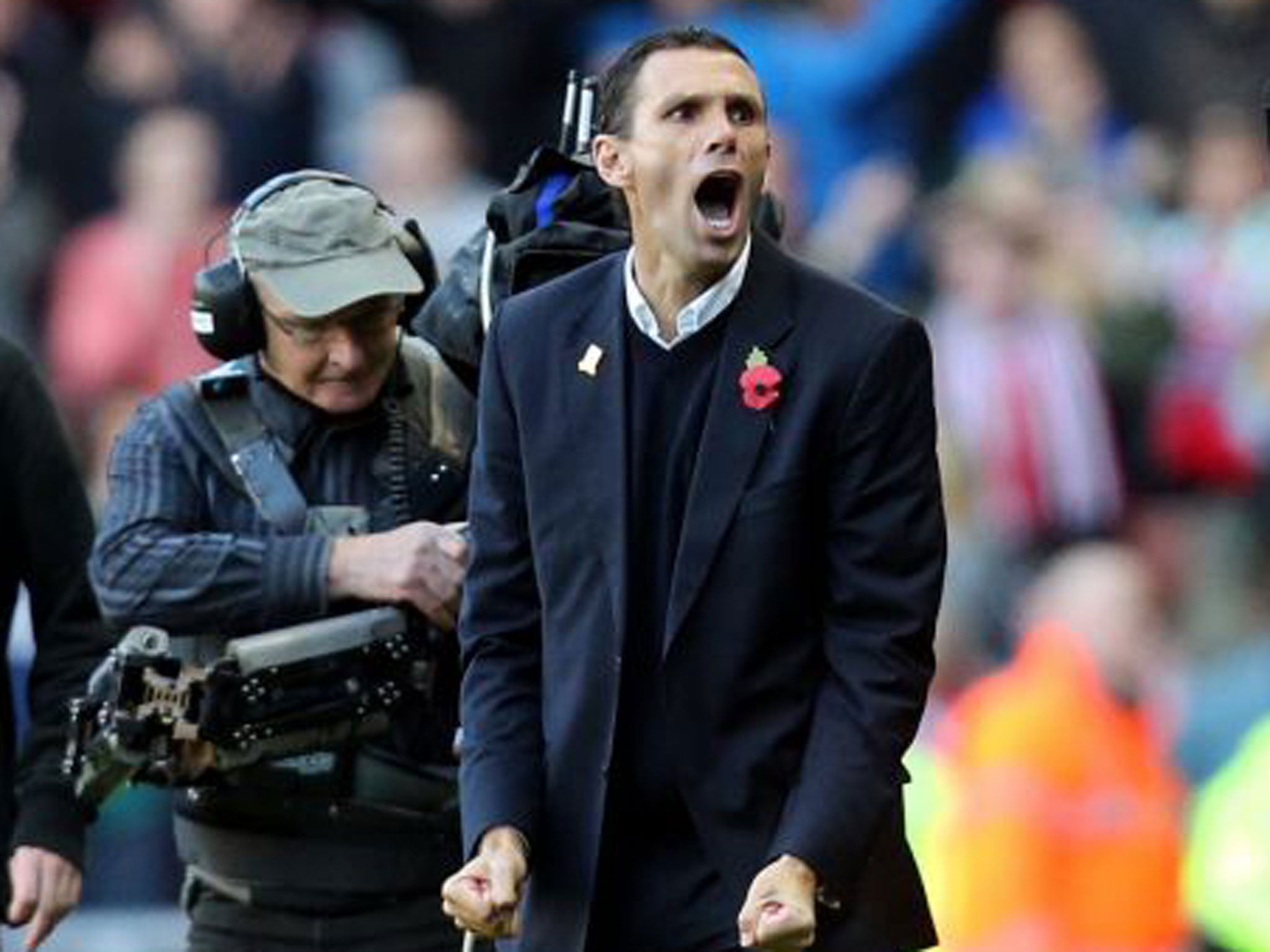 Gus Poyet is ecstatic after guiding Sunderland to victory over Newcastle
