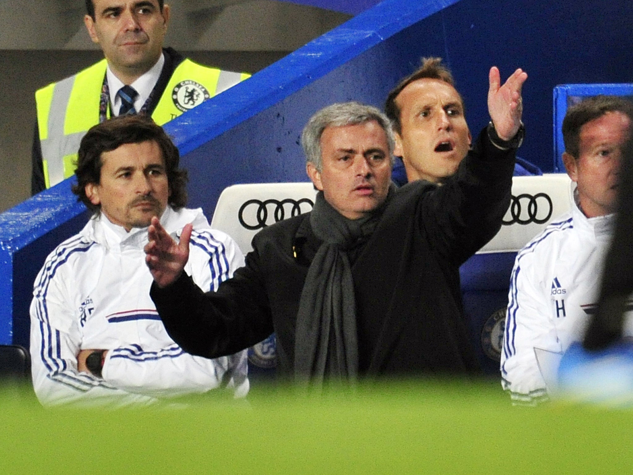Jose Mourinho remonstrates on the sideline during Chelsea's 2-1 win over Manchester City