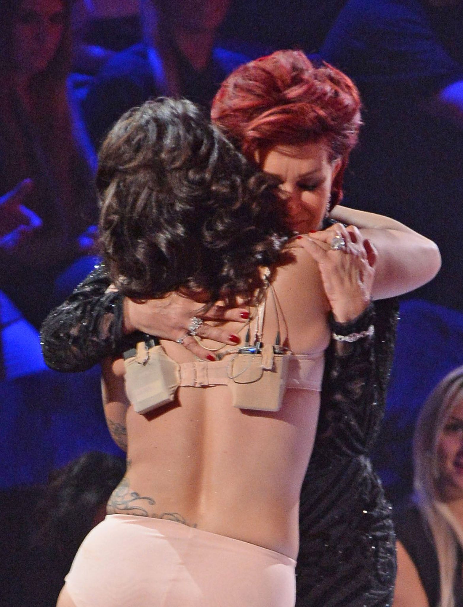 Lady Gaga hugs Sharon Osbourne on The X Factor live results show