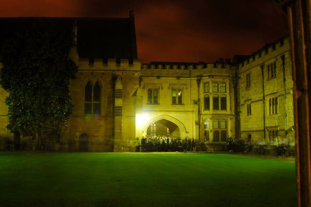 Oxford students gather in Merton College for the annual Time Ceremony