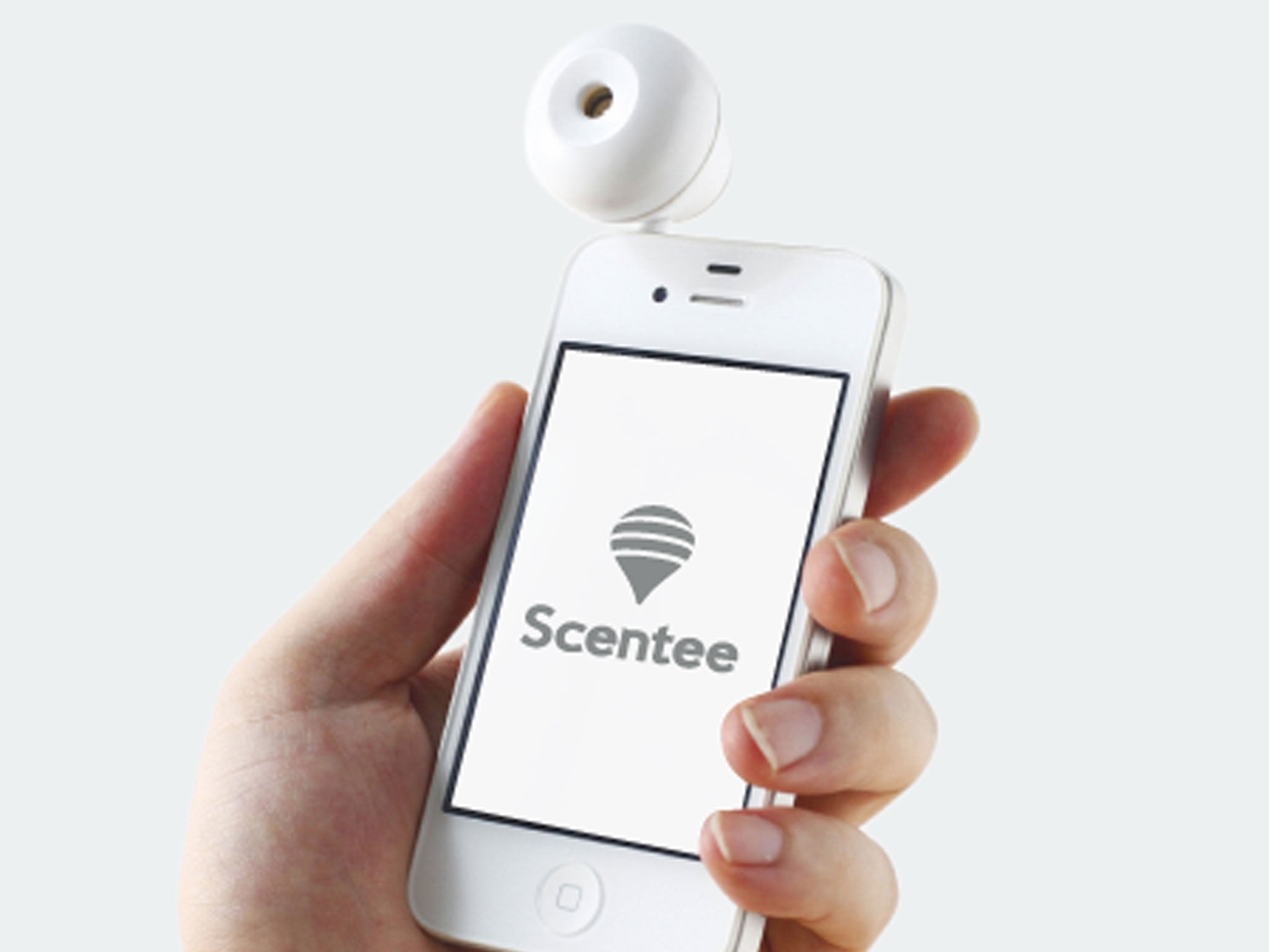 The Scentee 'balloon' plugs into the audio jack on your iOS or Android device, releasing fragrances in a timely and completely normal manner.