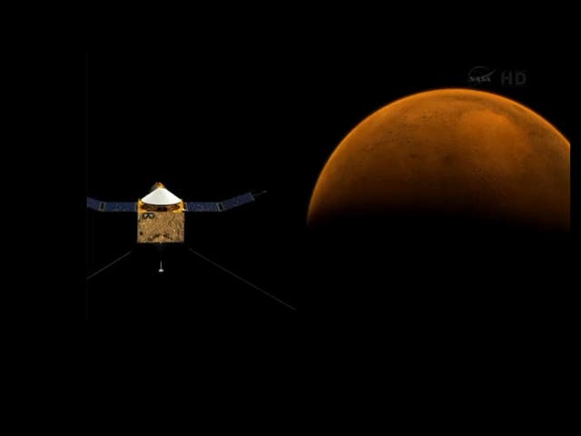 <p>An image of what Maven would look like orbiting Mars</p>