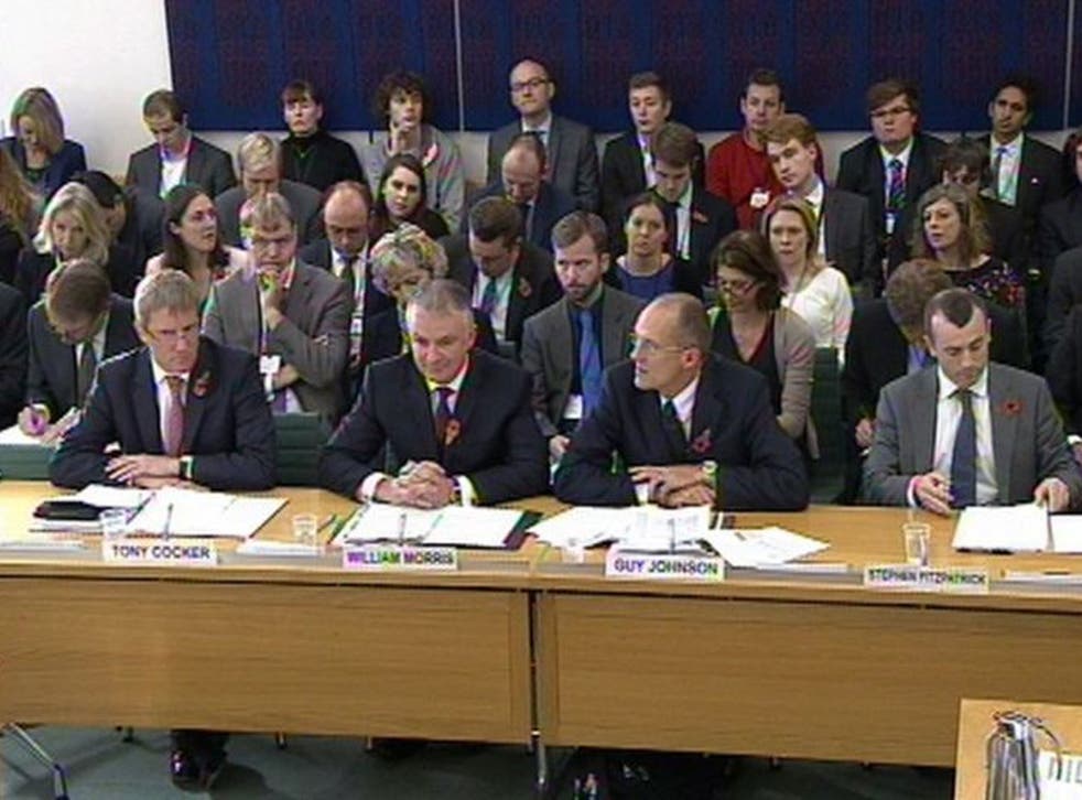 (From left to right) Tony Cocker, CEO of E.ON, William Morris, Managing Director of SSE, Guy Johnson, External Affairs Director of RWE npower and Stephen Fitzpatrick, Managing Director of Ovo Energy give evidence to a Commons Energy and Climate Change Com