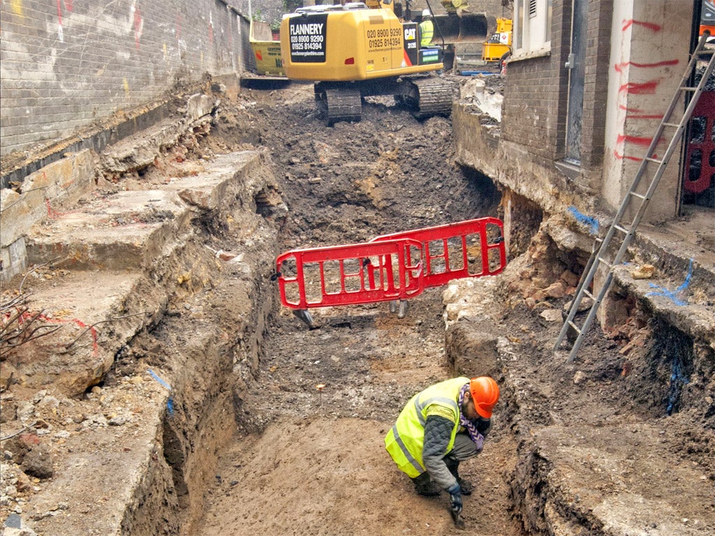 Excavation at the Minories site, London, believed to be the base of a grand mausoleum