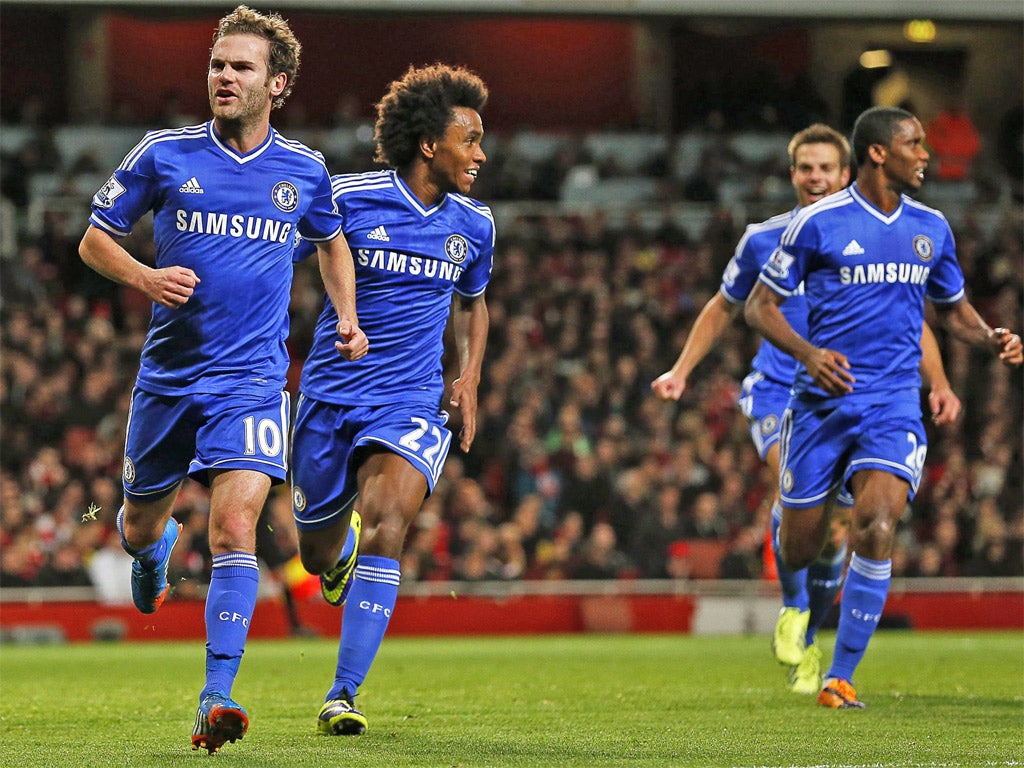 Juan Mata, left, celebrates scoring Chelsea's second