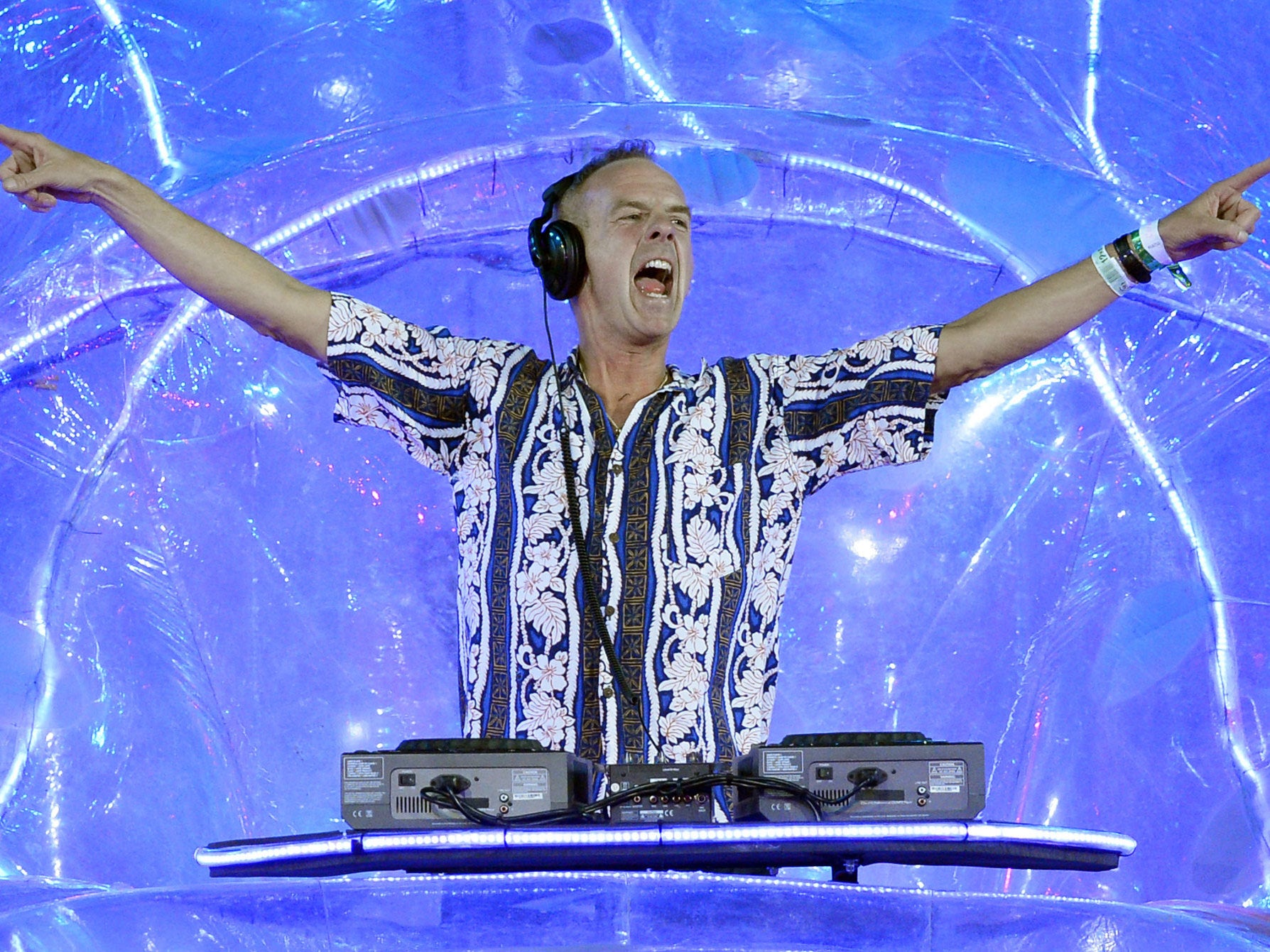 Fatboy Slim (real name Norman Cook), seen here performing at the London 2012 closing ceremony, is in the running to be number one in the singles chart this week