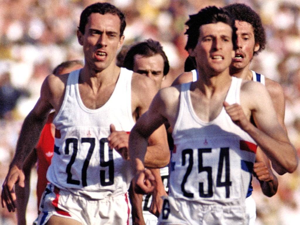 Sebastian Coe (right) and Steve Ovett during the Men’s 1500m final at the 1980 Olympics (Getty)