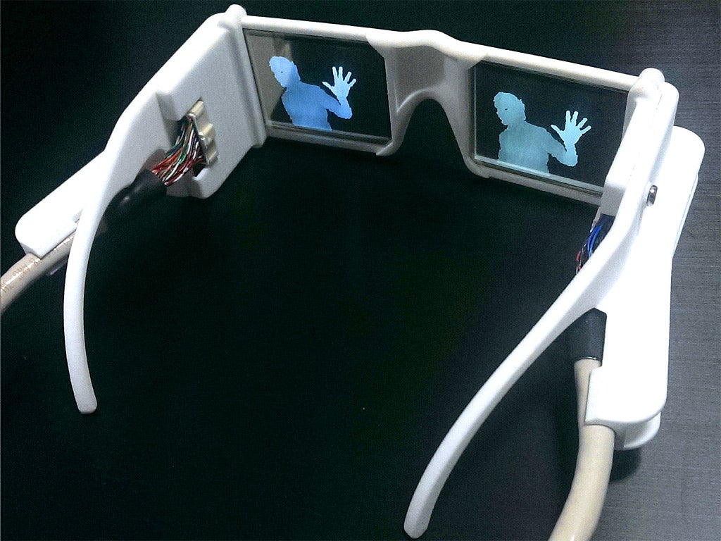 A pair of the smart glasses with an image of a person