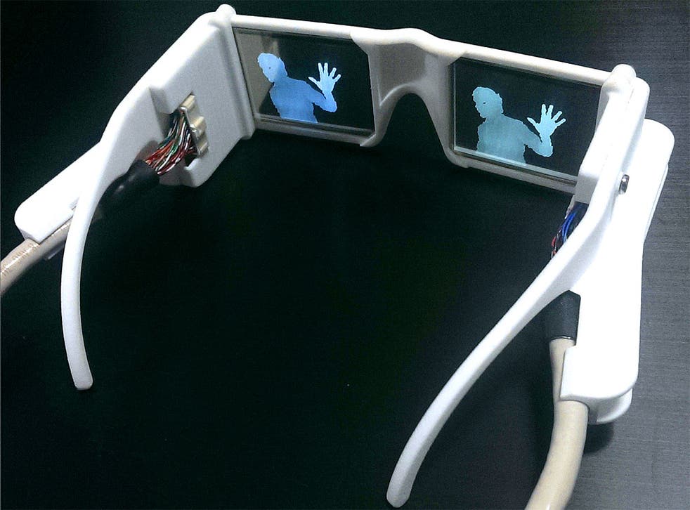 A pair of the smart glasses with an image of a person 