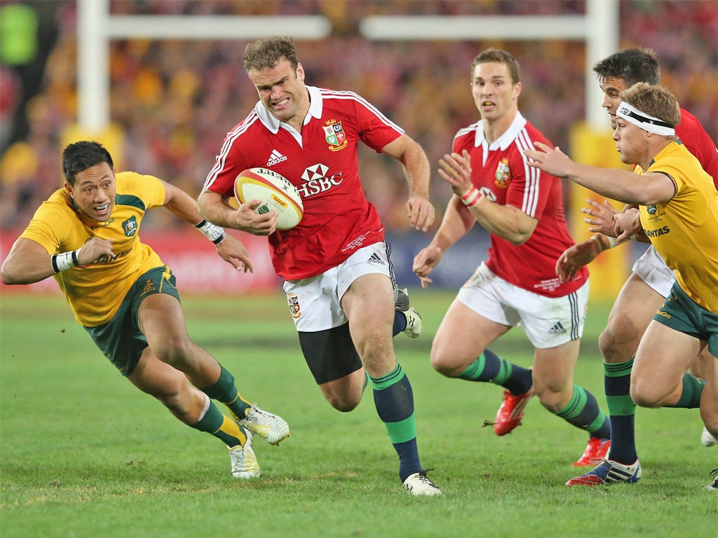 Jamie Roberts scores a try during the Lions' series win over the Wallabies (Getty)