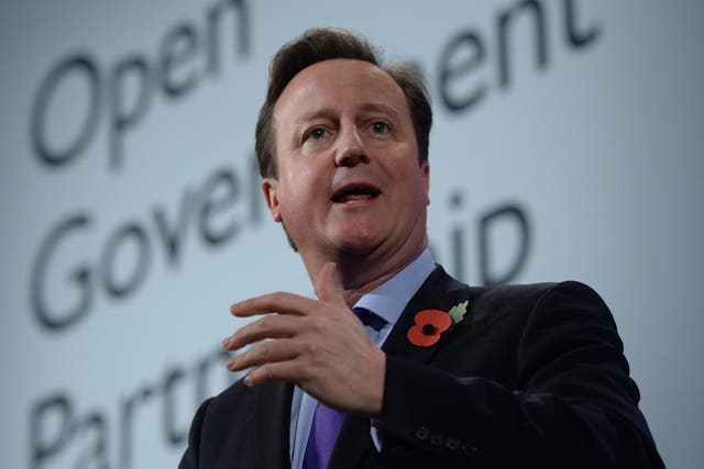 31 October 2013: Prime Minister David Cameron speaks at the Open Government Partnership conference at the QE2 Conference Centre in London