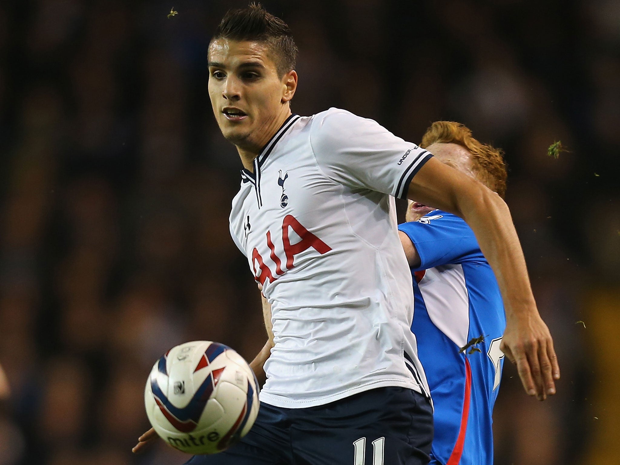 Erik Lamela controls the ball during Tottenham's Capital One Cup penalty victory over Hull on Wednesday night