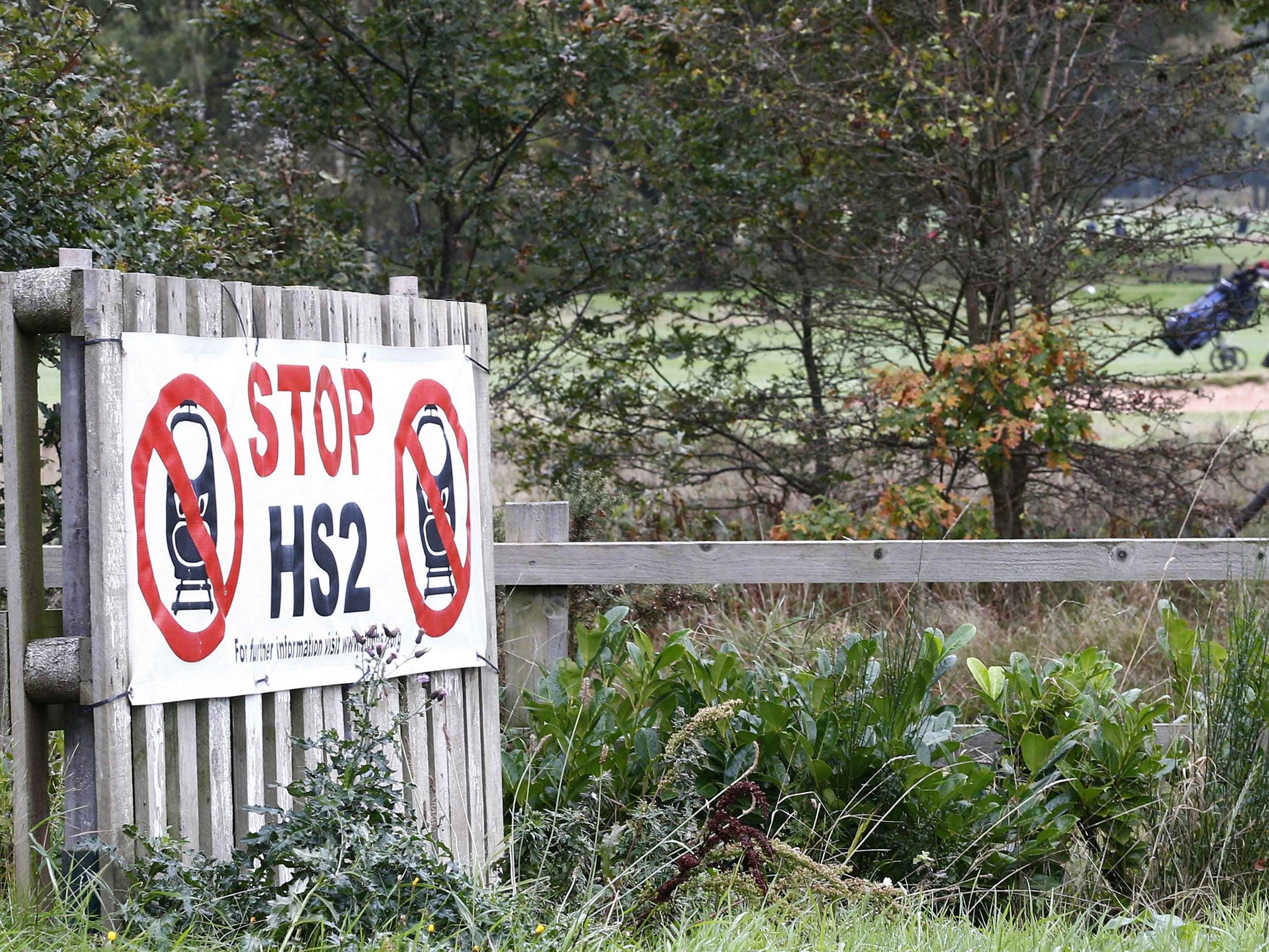 An anti-HS2 sign outside Whittington Heath Golf Club on the planned route of the rail link in Staffordshire
