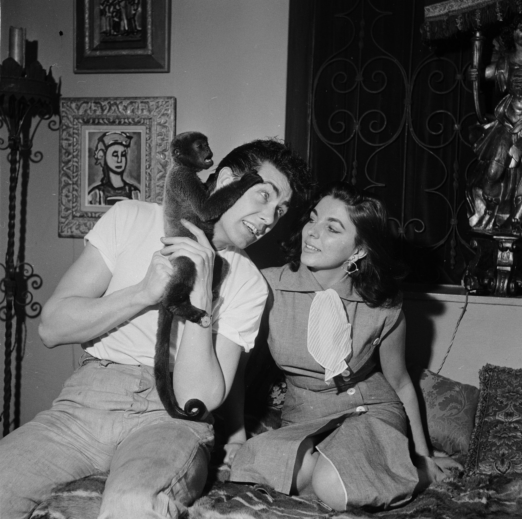 In 1953 with her then husband Maxwell Reed and their pet monkey Spider